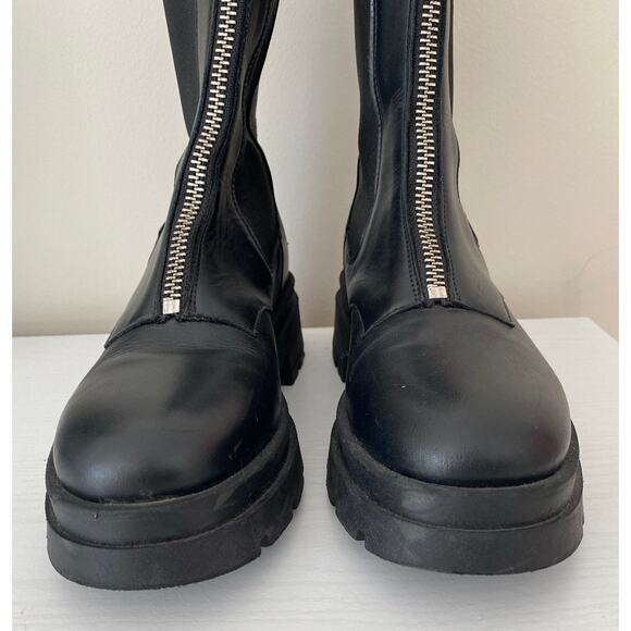 Anine Bing Jasper Black Tall Zip Front Stretch Chelsea Combat Boots 7 - Picture 12 of 16